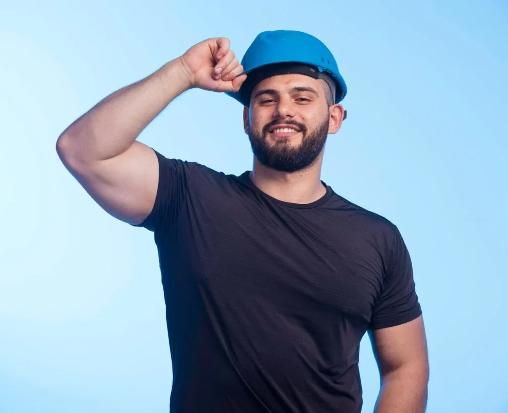 Worker in a Blue Hard Hat