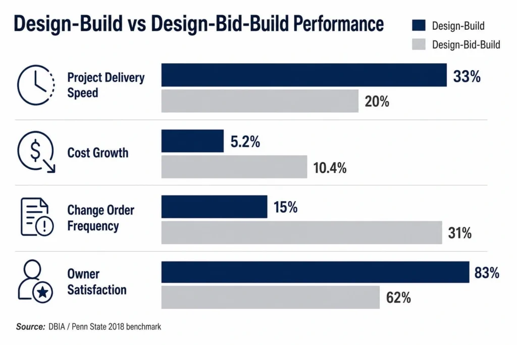 What Is Design Build Construction? A Homeowner's Guide 1 design-build-vs-design-bid-build-performance-chart