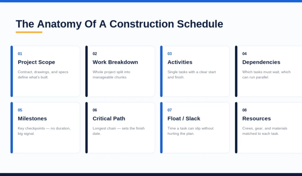 Construction Scheduling: Complete Guide to Planning, Managing, and Optimizing Construction Projects 2 Key Components of a Construction Schedule